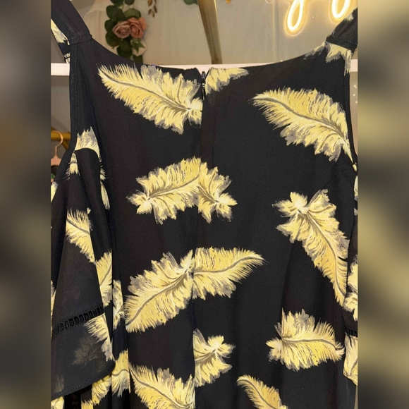 Disney's Beauty & the Beast Black & Yellow Feather Print Cold Shoulder Dress - Picture 10 of 10